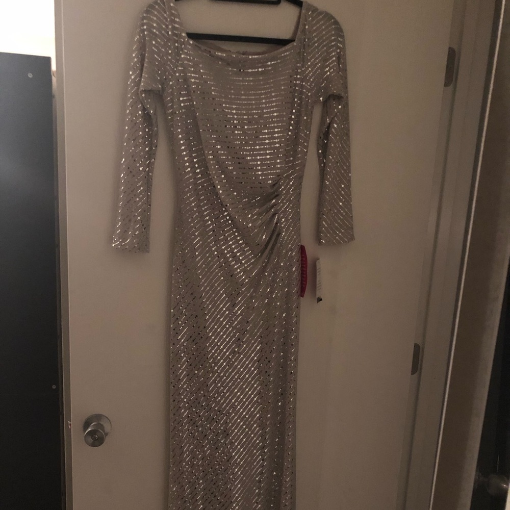 Beautiful taupe and silver detail long gown